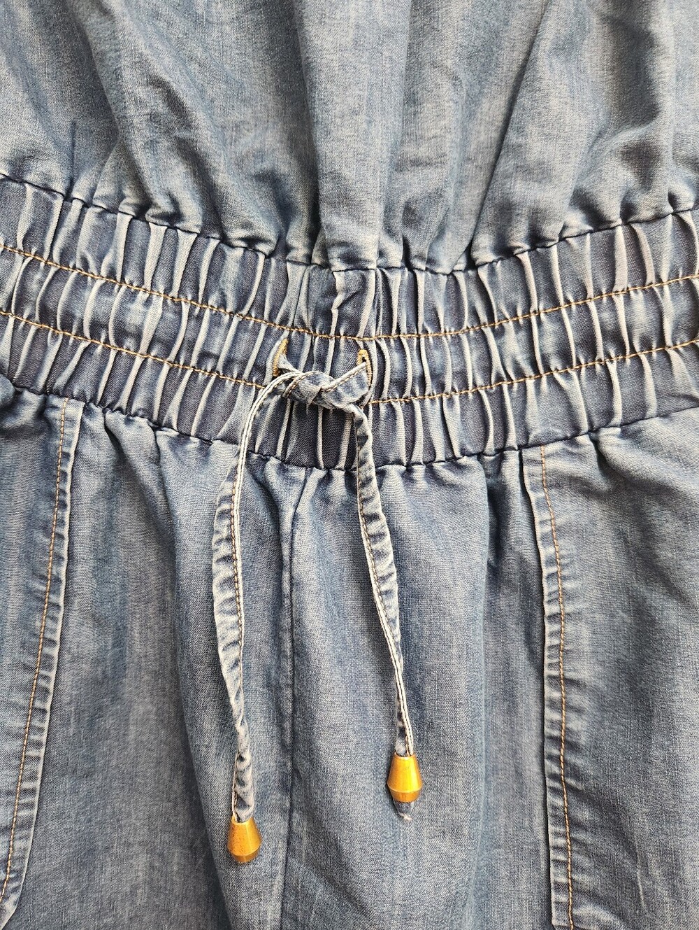 Denim Strapless Jumpsuit with Cargo Pockets - Blue - Picture 4 of 12